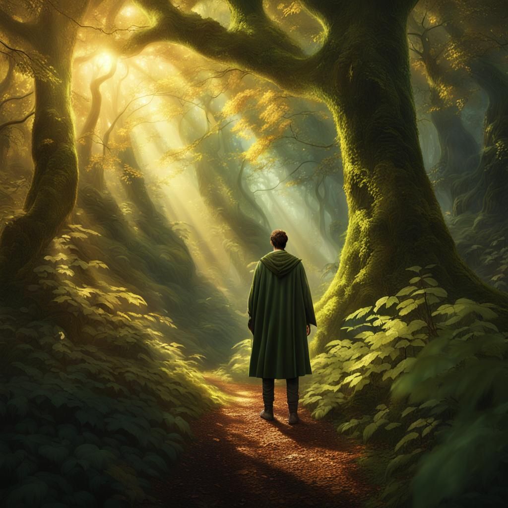 Sunlit Figure in Forest: Fantasy Concept Art