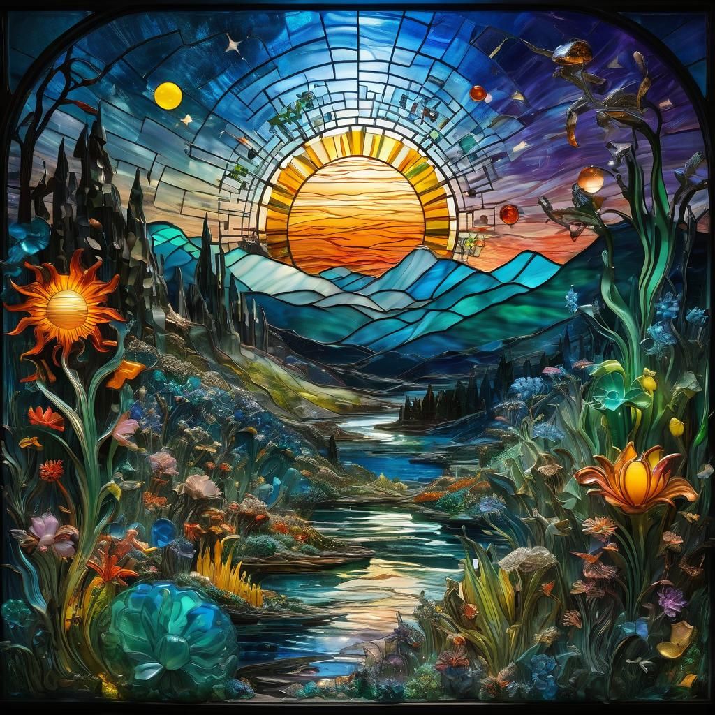Psychedelic Stained Glass Fantasy Landscape