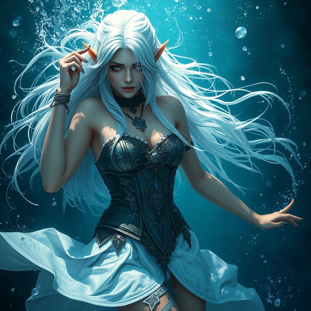 High-Elf Female in Ocean Depths, Fantasy Art