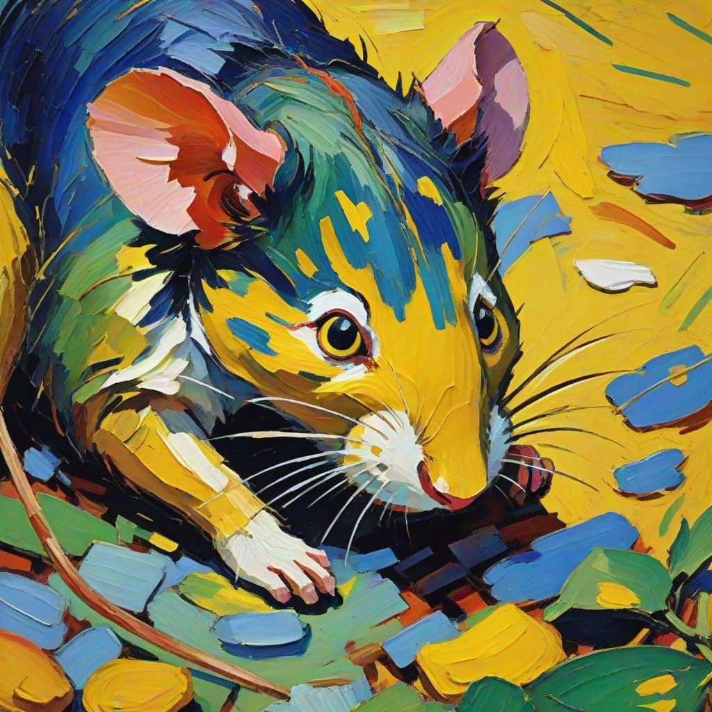 Mouse Stealing Grain in Fauvist Impressionism