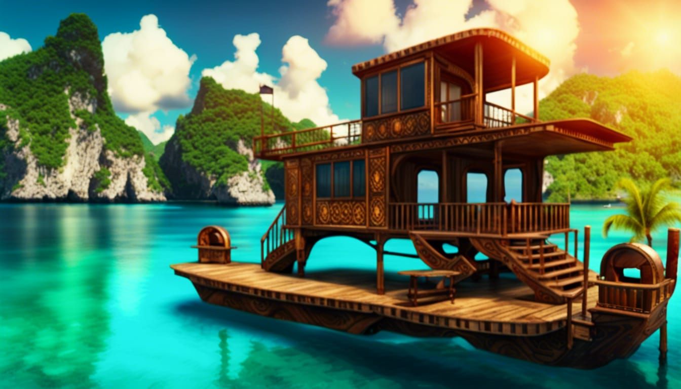 Caribbean Houseboat Holiday: Digital Matte Painting