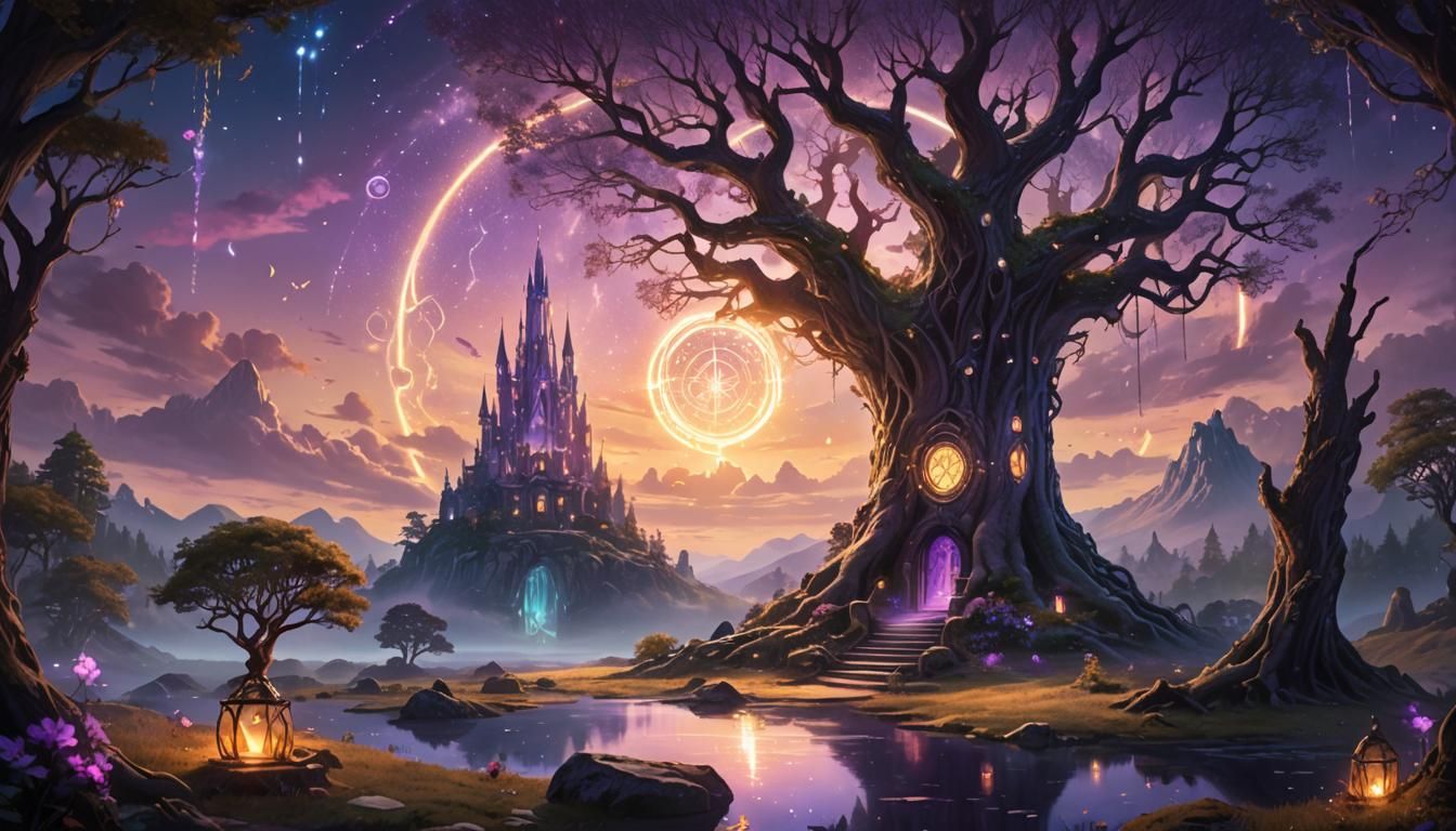 Mystical Portal Radiates Light in Enchanted Twilight Landsca...