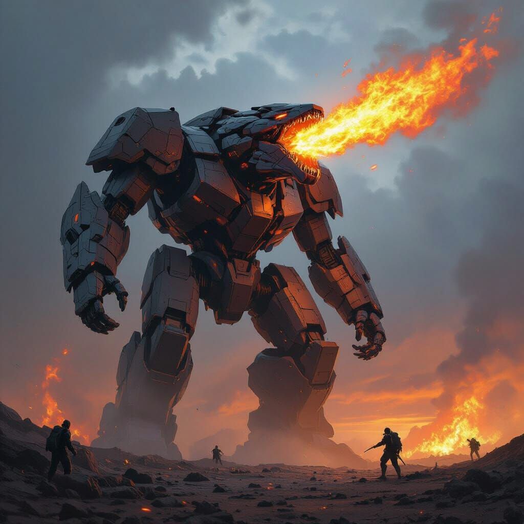 Dragon Jaeger Unleashes Fire on Ashy Battlefield