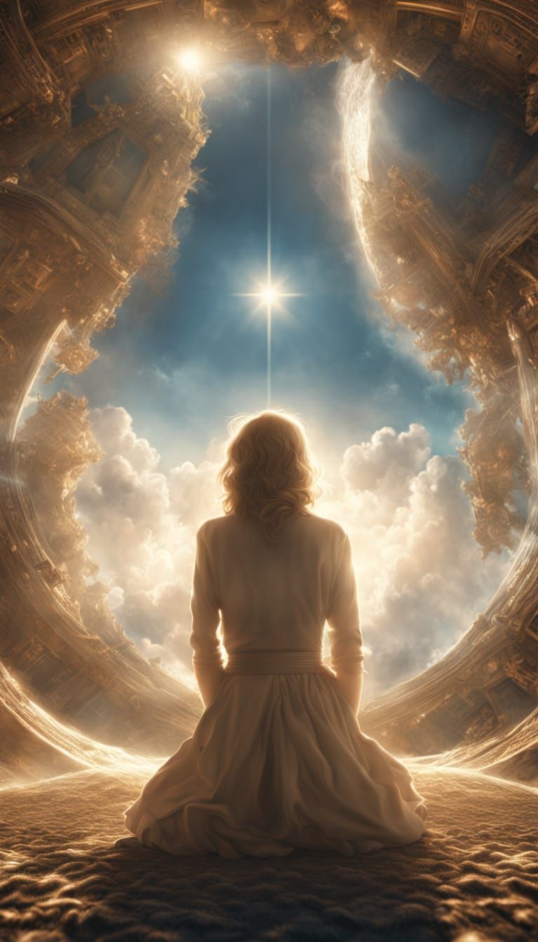 Woman Praying in Zero-G: Epic Digital Painting