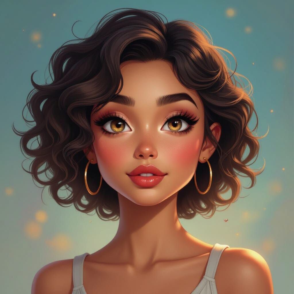 Expressive Woman with Almond Eyes in Splash Art Style