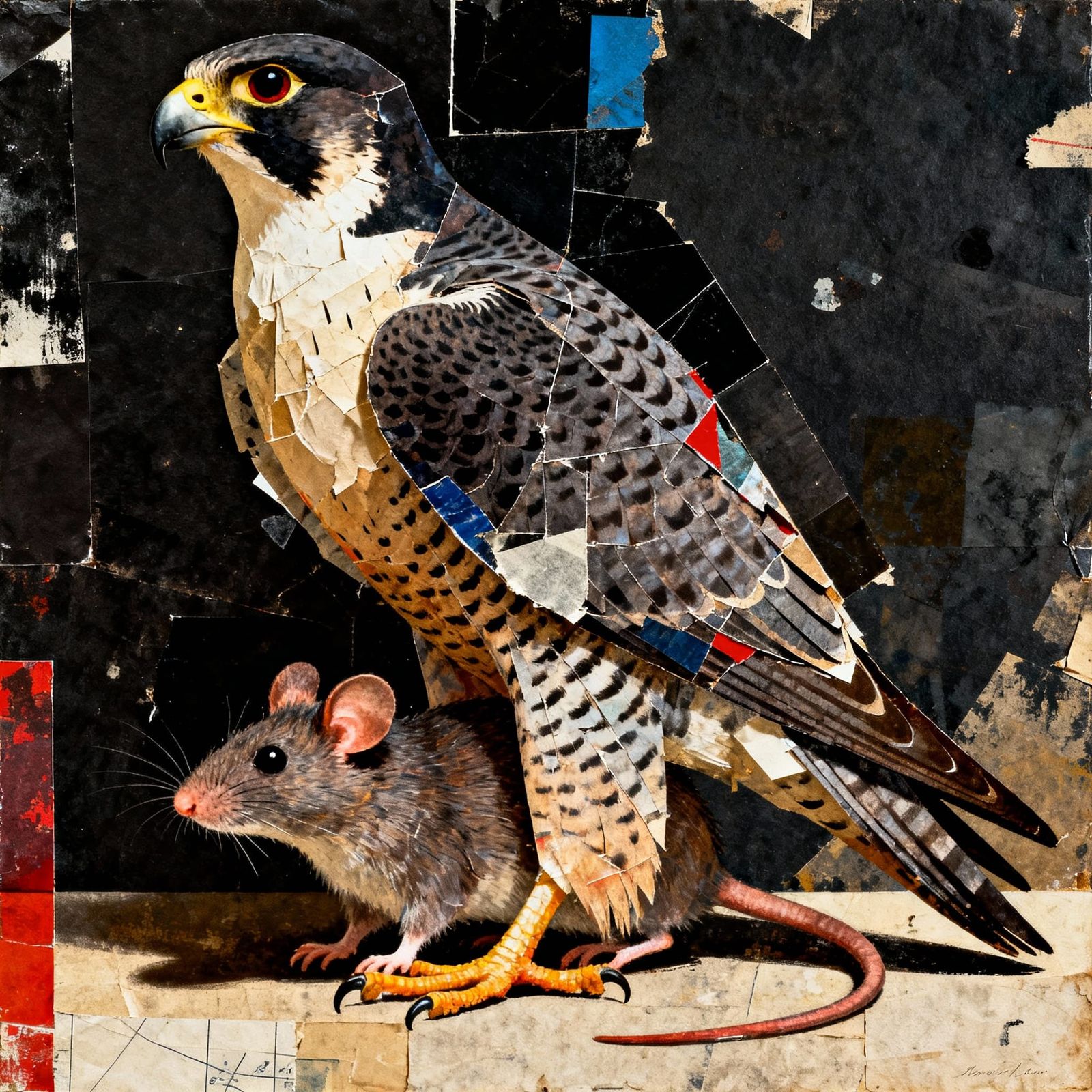 Surreal Falcon-Mouse Hybrid Collage Art