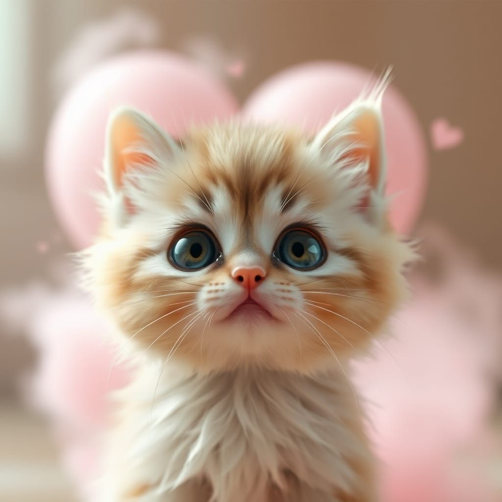 Surprised Kitten with Heart-Shaped Mist
