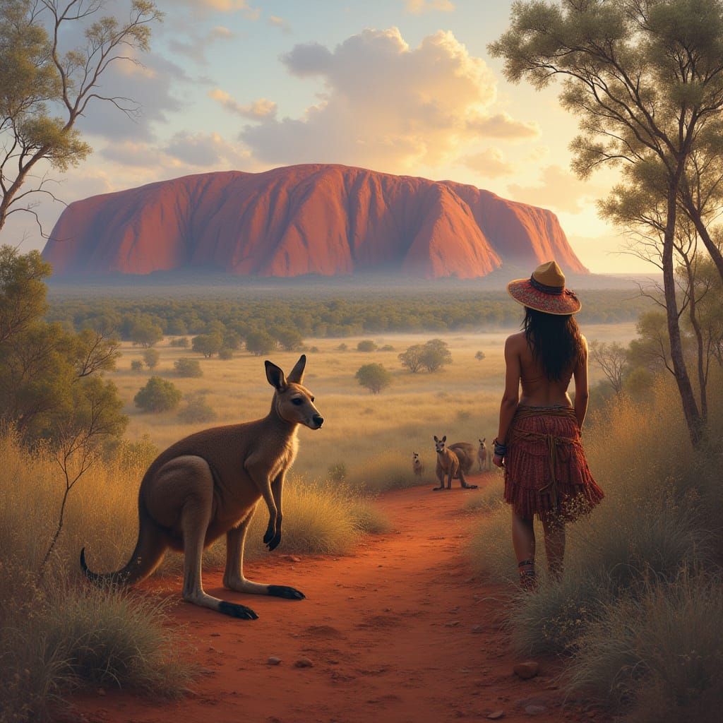 Aboriginal Ceremony at Uluru in Dreamy Light