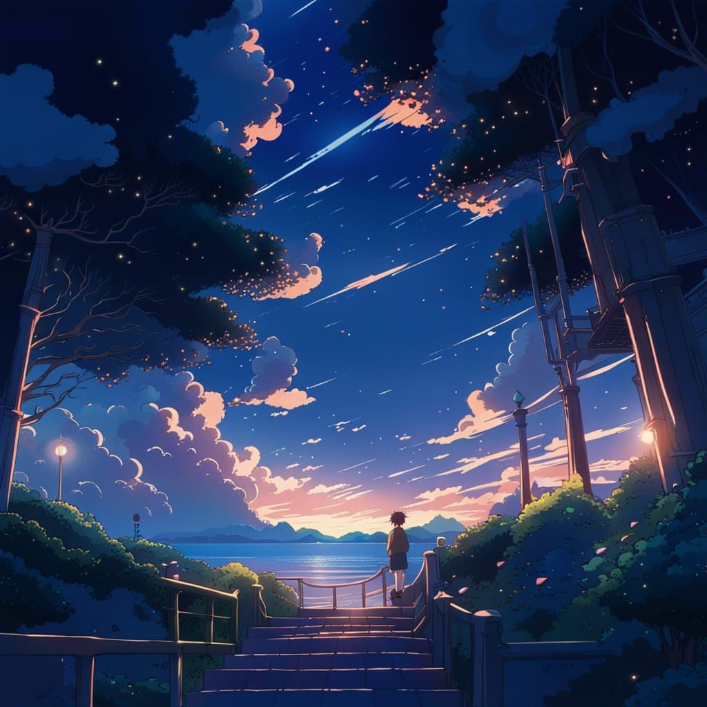 Anime Night Sky Inspired by Studio Ghibli