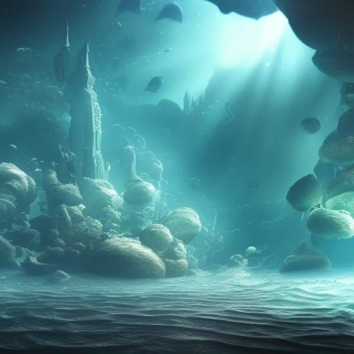 Photorealistic Underwater City in Deep Ocean Dome