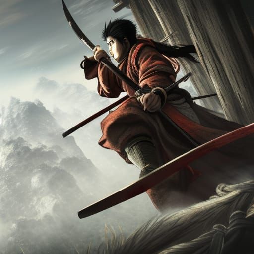 Edo Samurai Confrontation in Anime Style