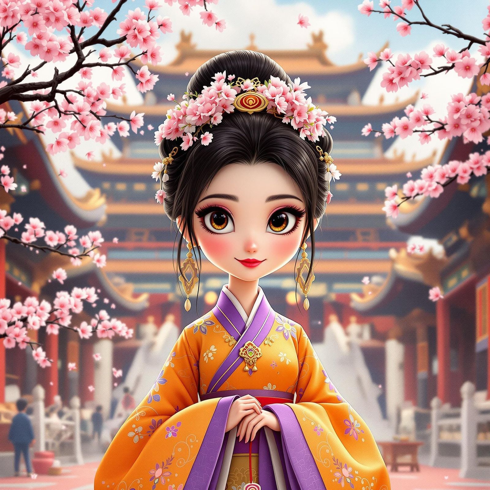 Concubine in Hanfu at Forbidden City, Classic Animation Styl...