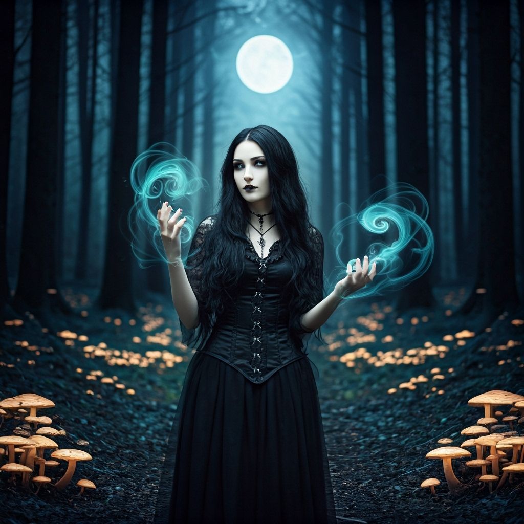 Gothic Witch Spellcasting in Moonlit Forest