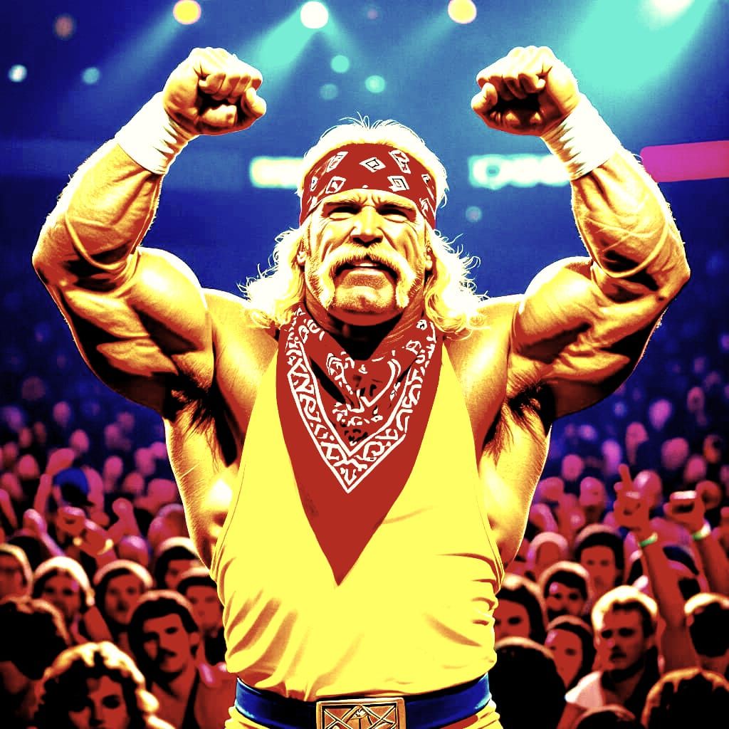 Nostalgic 80s Wrestling Scene with Iconic Wrestler