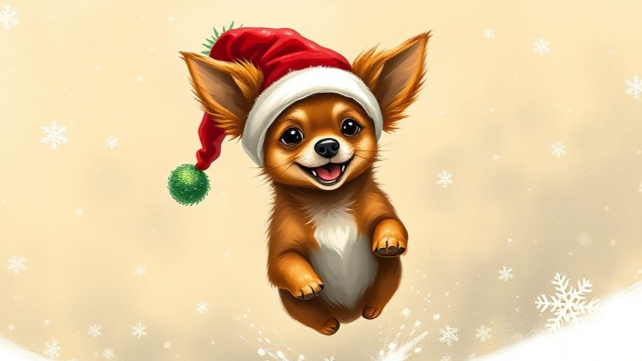 Chiweenie Celebrates Christmas in Golden Light