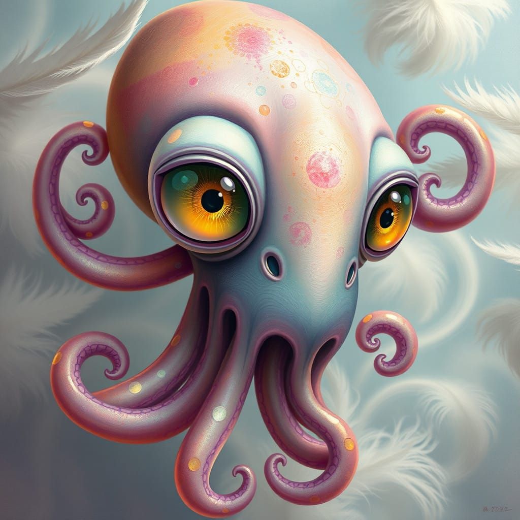 Whimsical Dreamlike Creature with Iridescent Tentacles in Et...