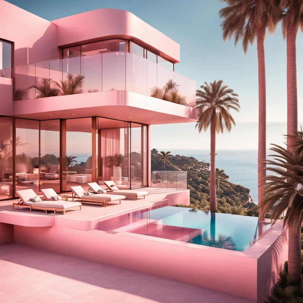 Mallorca Sea View: Pink Pool and Rose Gold Balcony