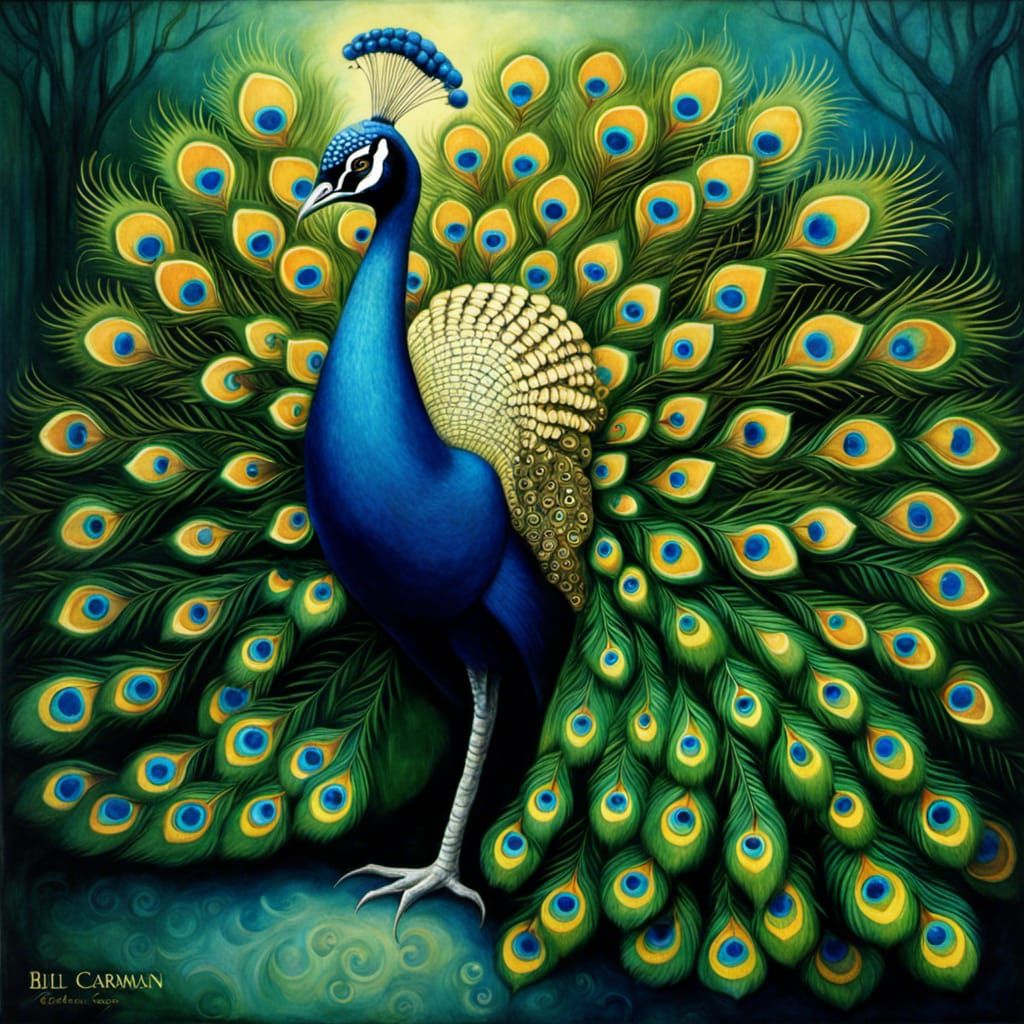 Colorful Peacock Displaying Plumage in Painterly Style