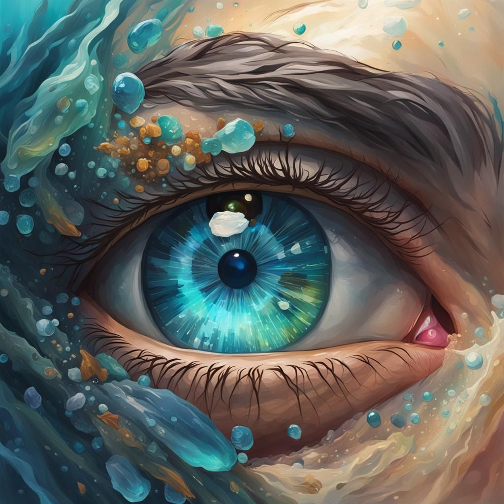 Ocean Eye Portrait in Hyperdetailed Splash Art Style