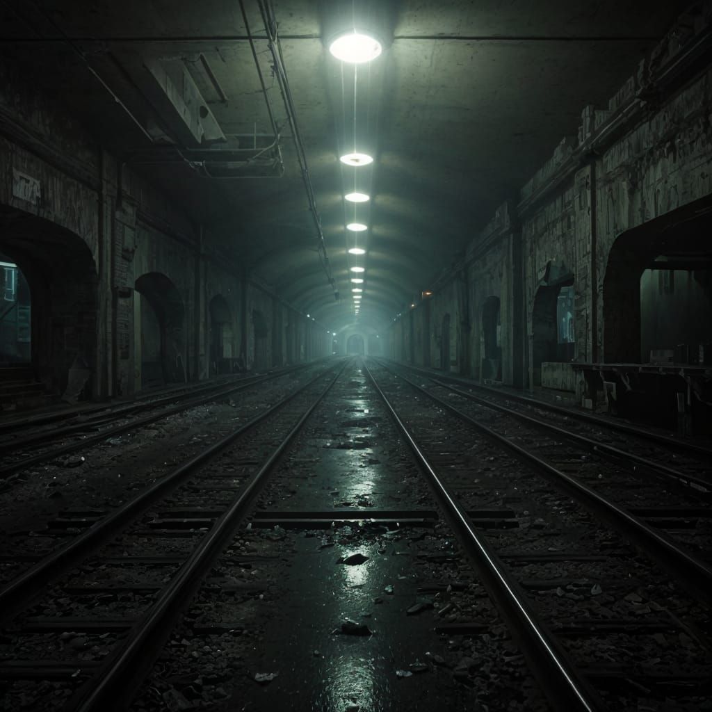 Forgotten Subway Tunnel with Glowing Moss