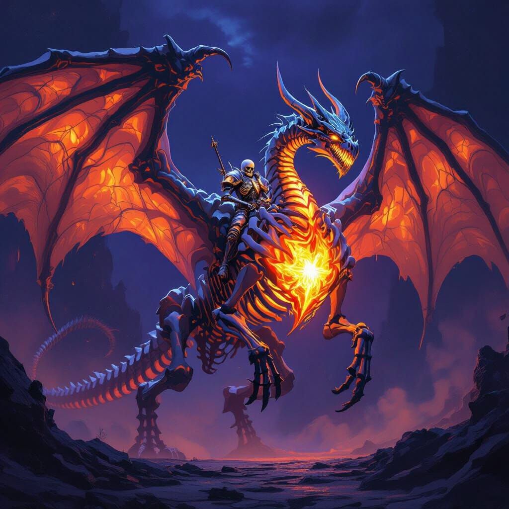 Colossal Bone Dragon With Skeleton Rider in Dark Fantasy Sty...