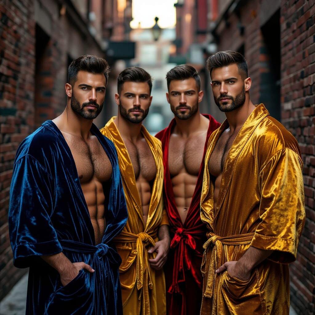 Four Muscular Men in Velvet Bathrobes: Impressionist Portrai...