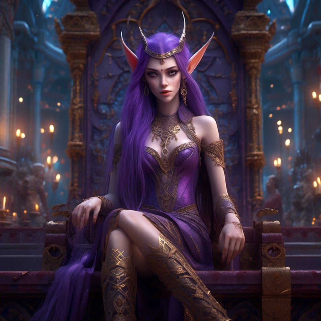 Night Elf Goddess on Throne in Digital Art