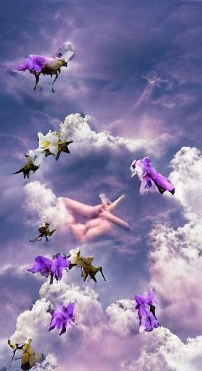 Angels Offer Flowers to Unicorns in the Sky