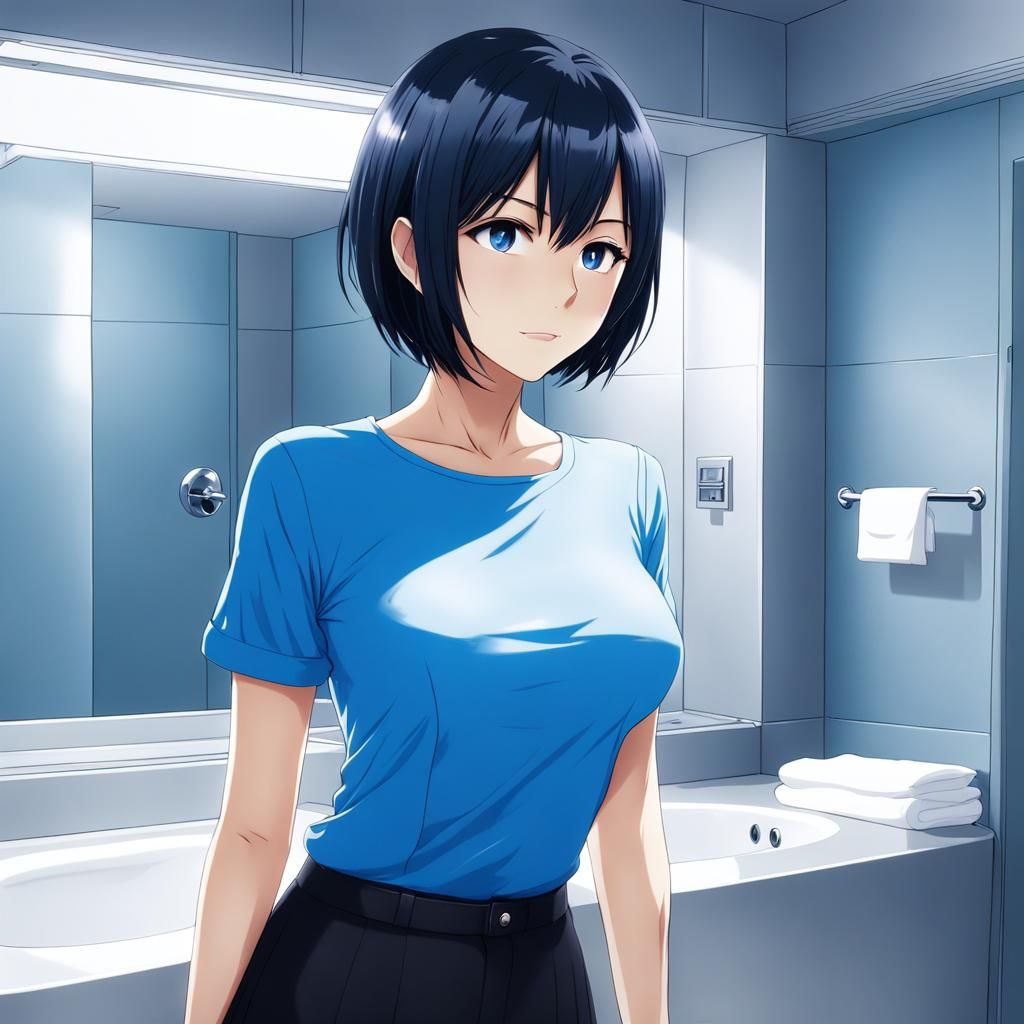Anime Style Woman in Bathroom Scene