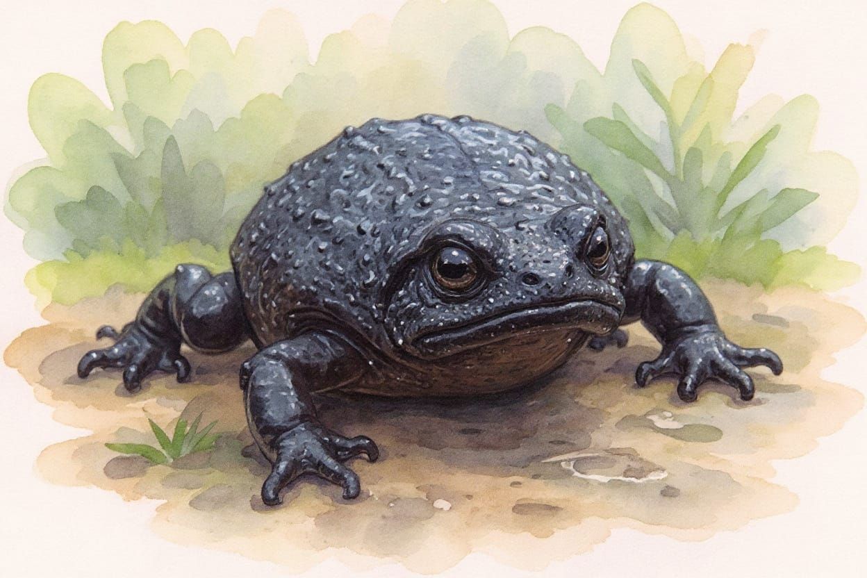 Black Rain Frog Emerges in Watercolour Painting