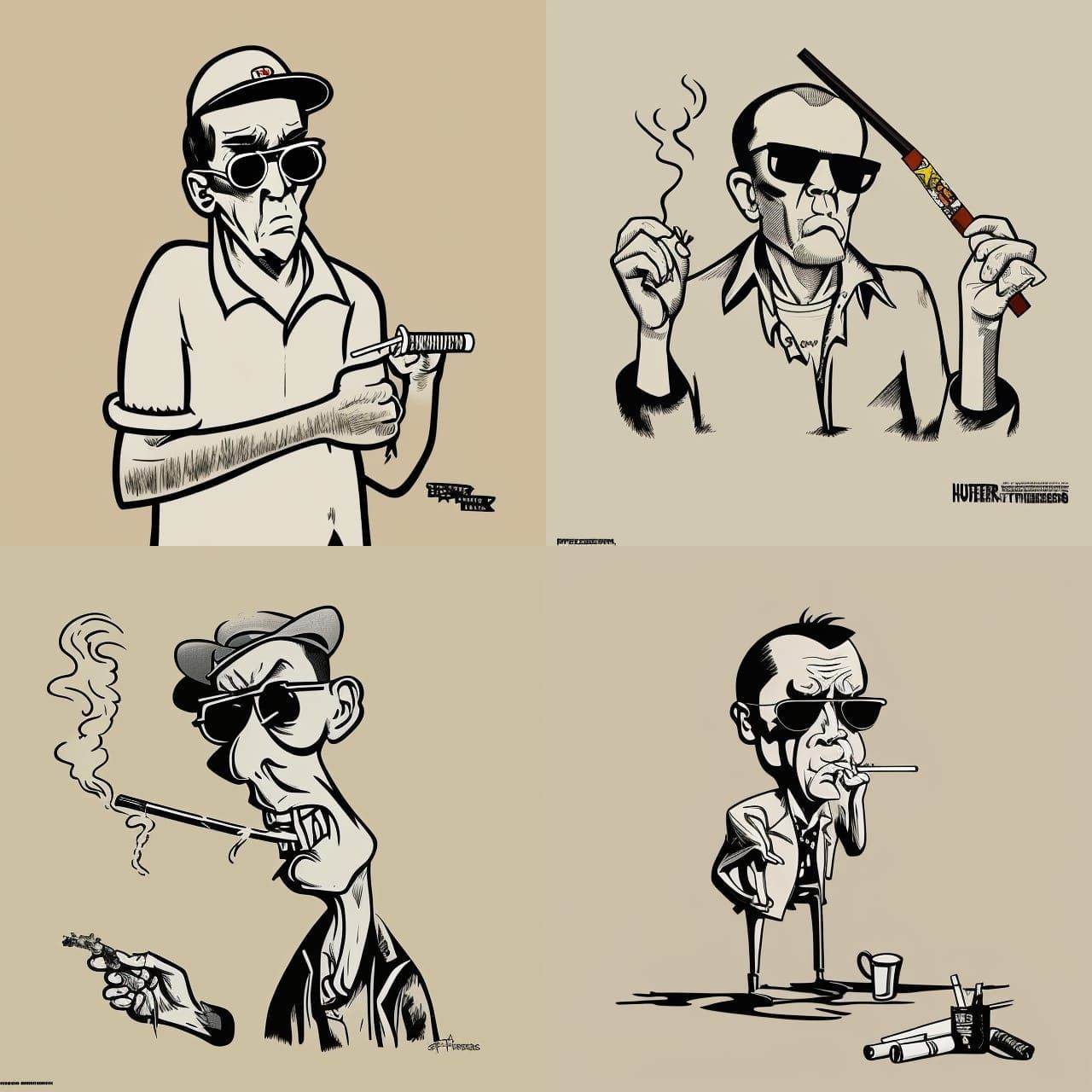 Cartoon Hunter S Thompson Smoking: Vintage Animation Style