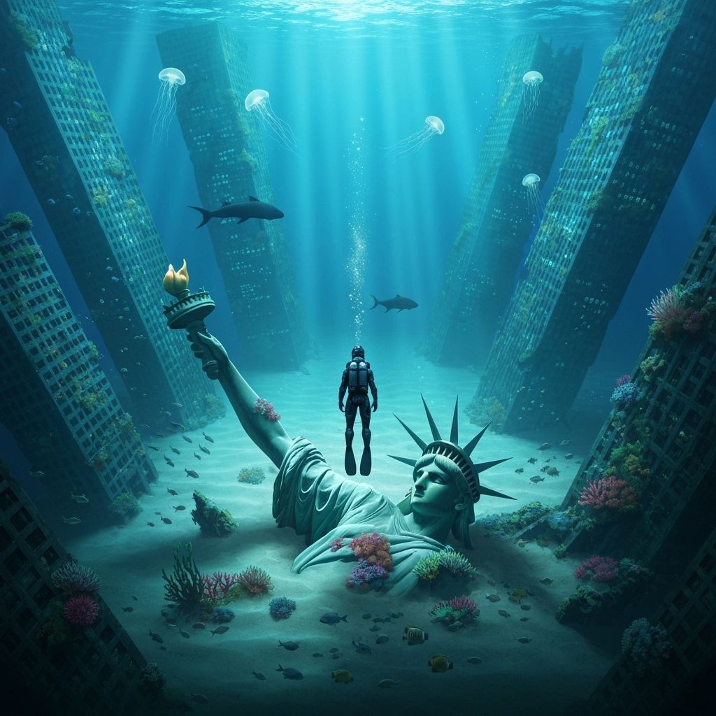 Sunken NYC: Futuristic Diver Explores Underwater Ruins