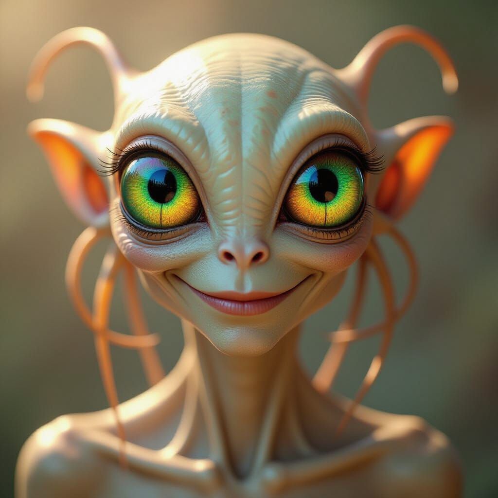 Alien Portrait with Insect Eyes in Surreal Style
