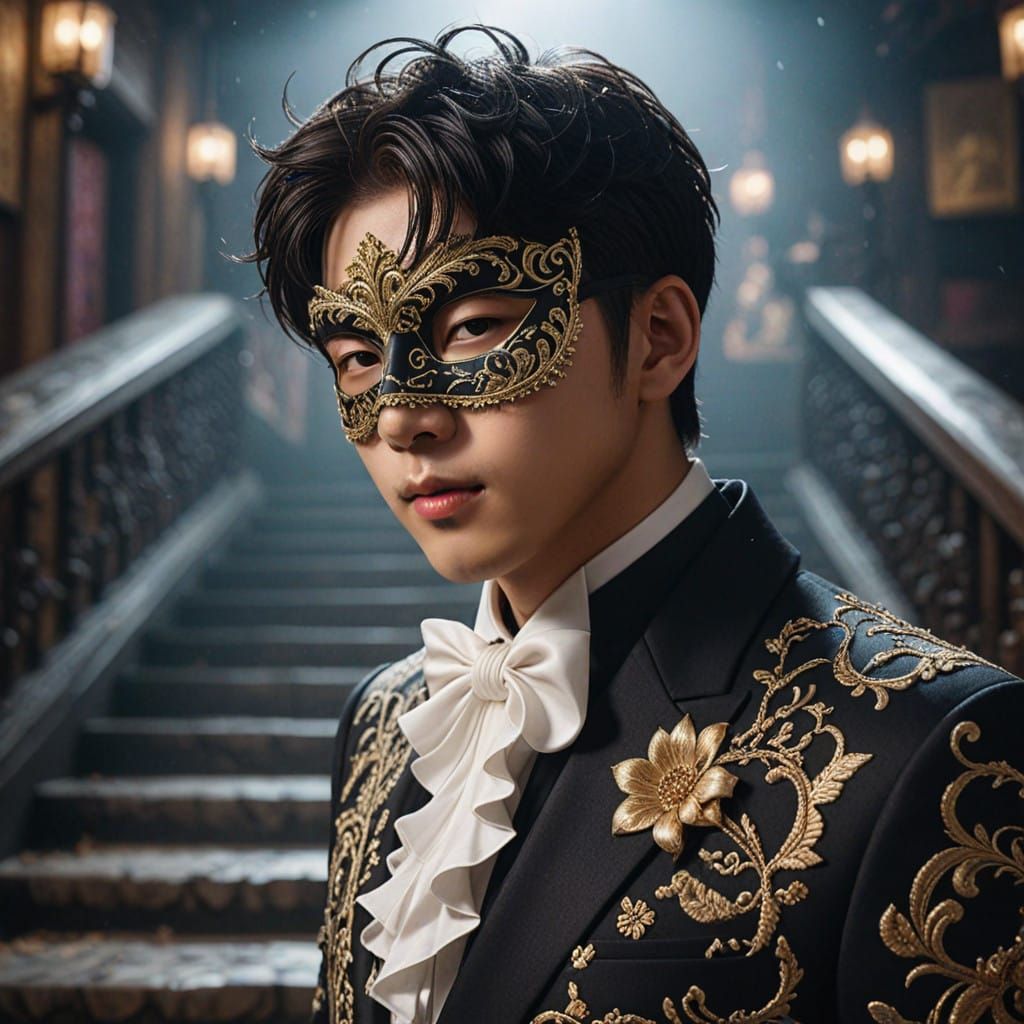 BTS Namjoon in Elegant Masquerade Attire, Inspired by 3D Ani...