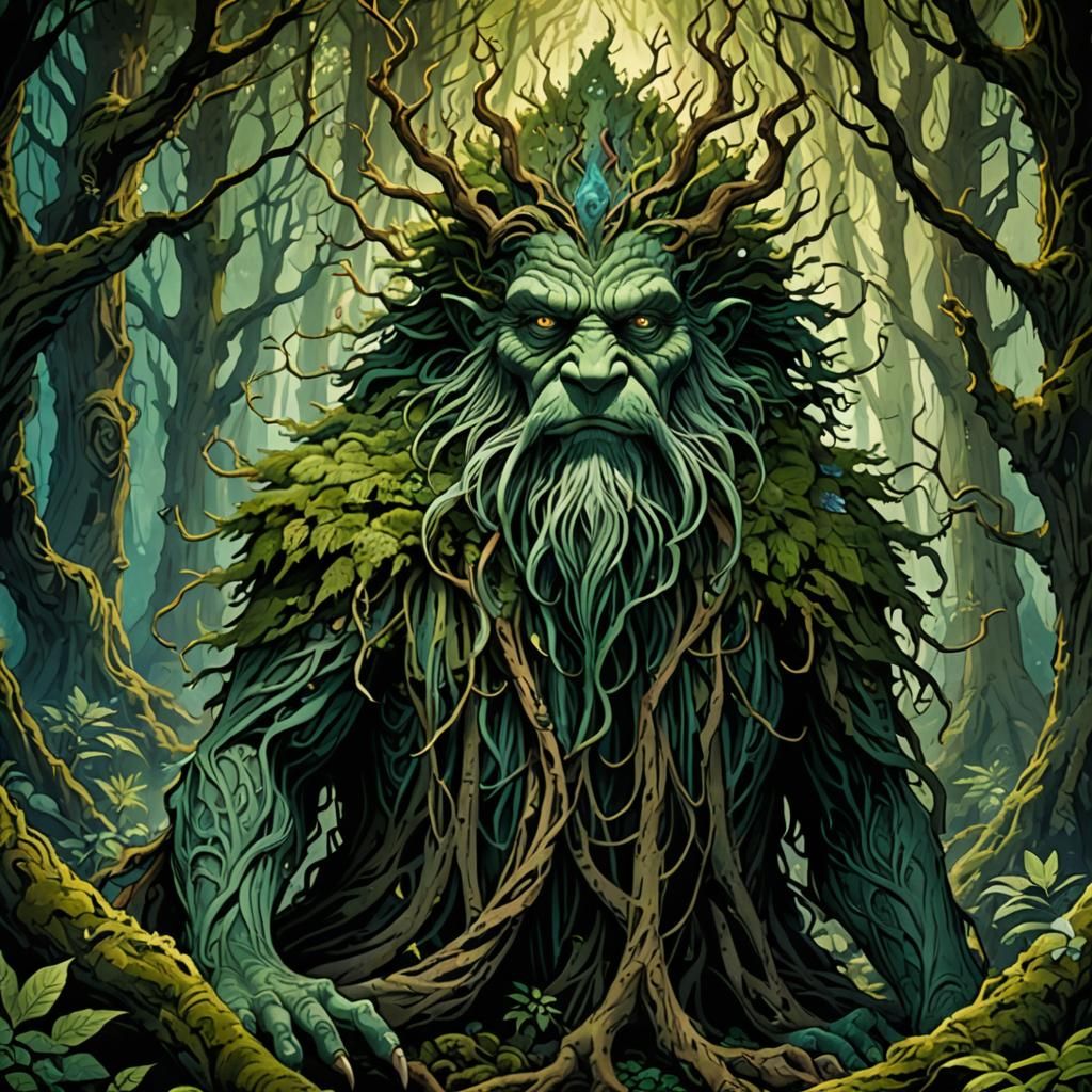 Zen Earth Spirit in Hyperdetailed Forest