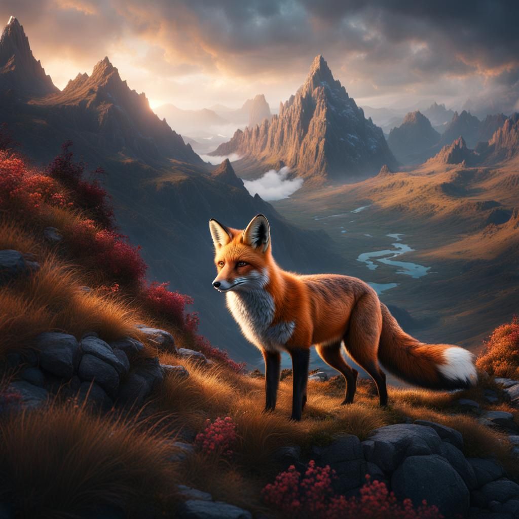 Fox on Mountains: Detailed Matte Painting