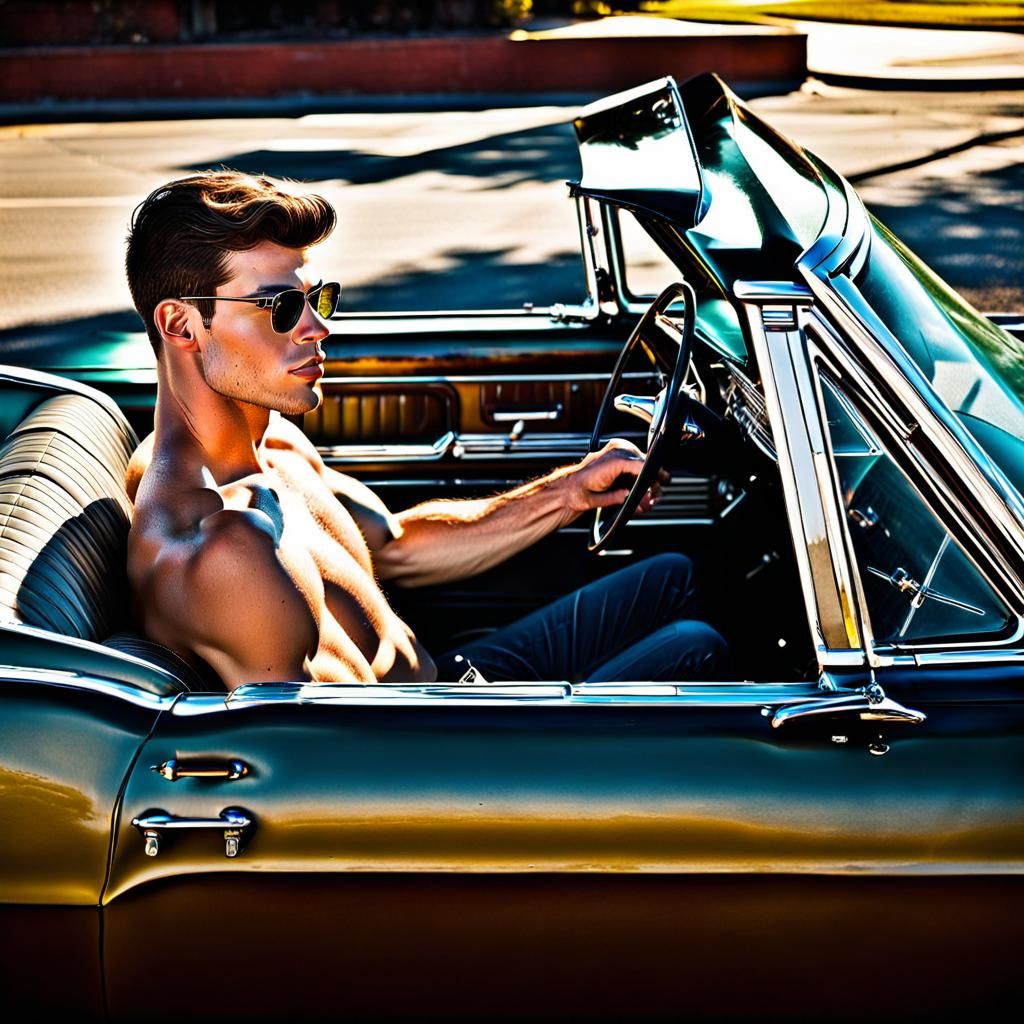 Vintage Chevy Nova with Shirtless Driver