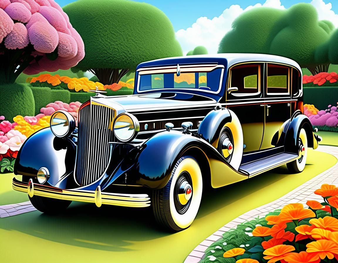 1930s Limousine in Art Deco Flower Garden