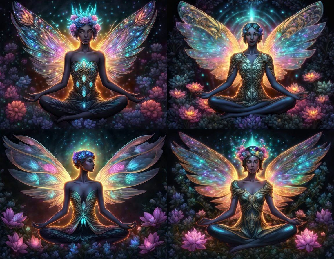 Cosmic Pixie Goddess Unfurls Glowing Wings in Ethereal Holog...