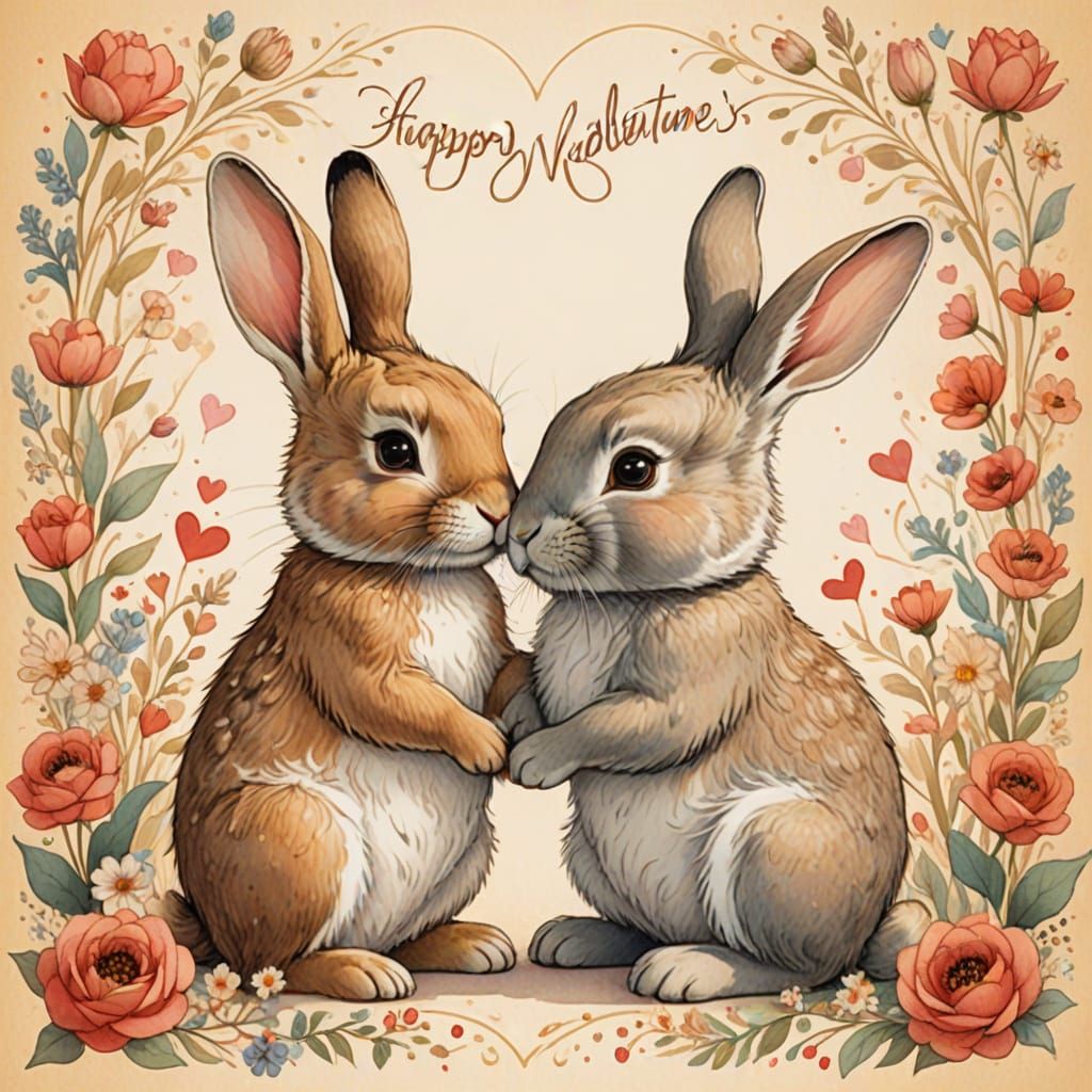 Romantic Bunnies in Whimsical Watercolor Style