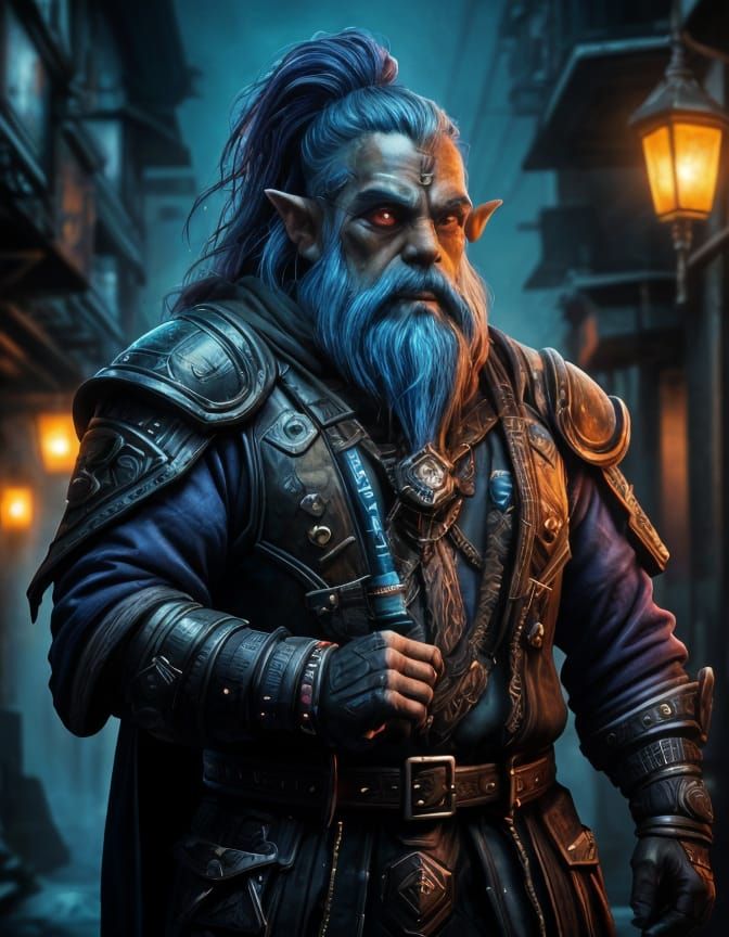 Cyberpunk Dwarf in Neon Dreamscape