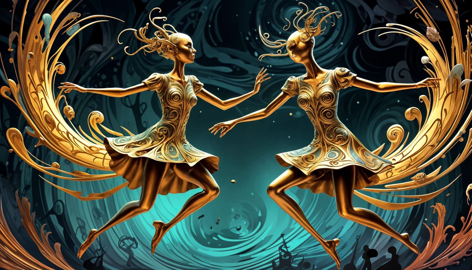 Dancing Duo: Surreal Illustration in Peca Art Style