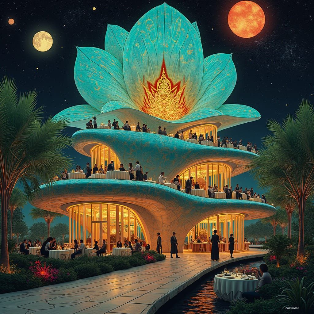 Gustav Klimt-Inspired Flower Restaurant in Space