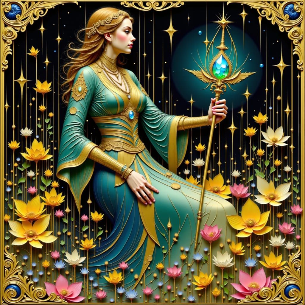 Mystical High Priestess in Art Nouveau Style