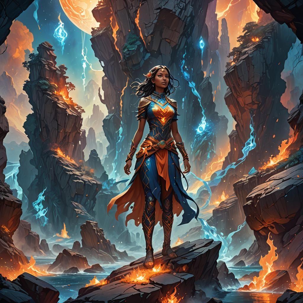 Elemental Girl in Mystical Realm: Digital Art