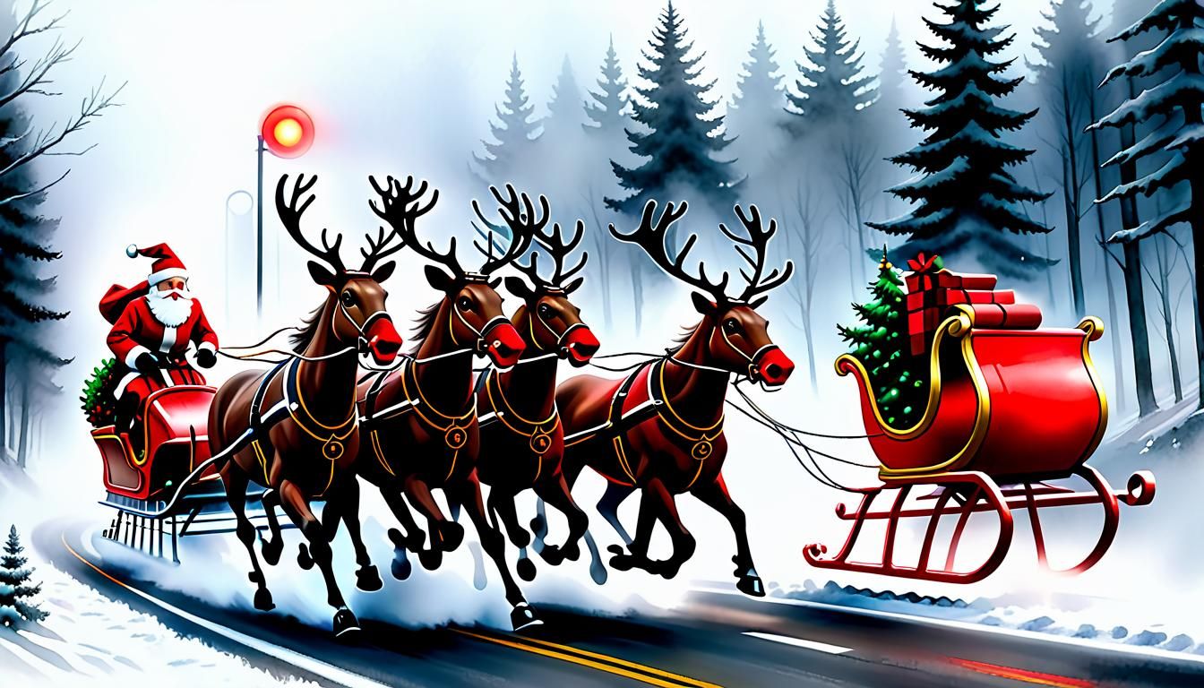 Santa in a Festive Roman Chariot Race