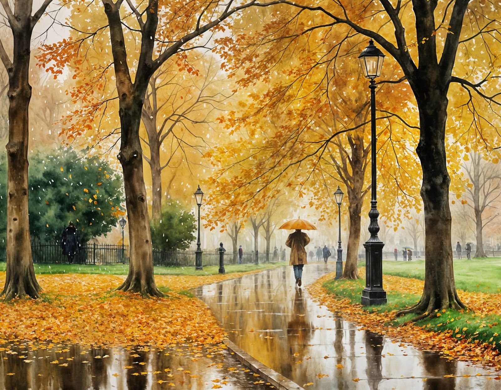 Lonely Walk in November: A Watercolor Painting