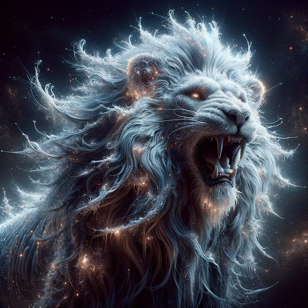 Majestic Starlight Lion in Dark Fantasy Cosmos