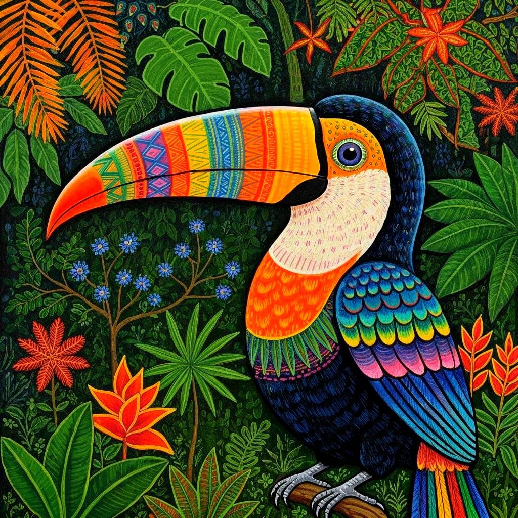 Folk Art Toucan in Amazonian Style