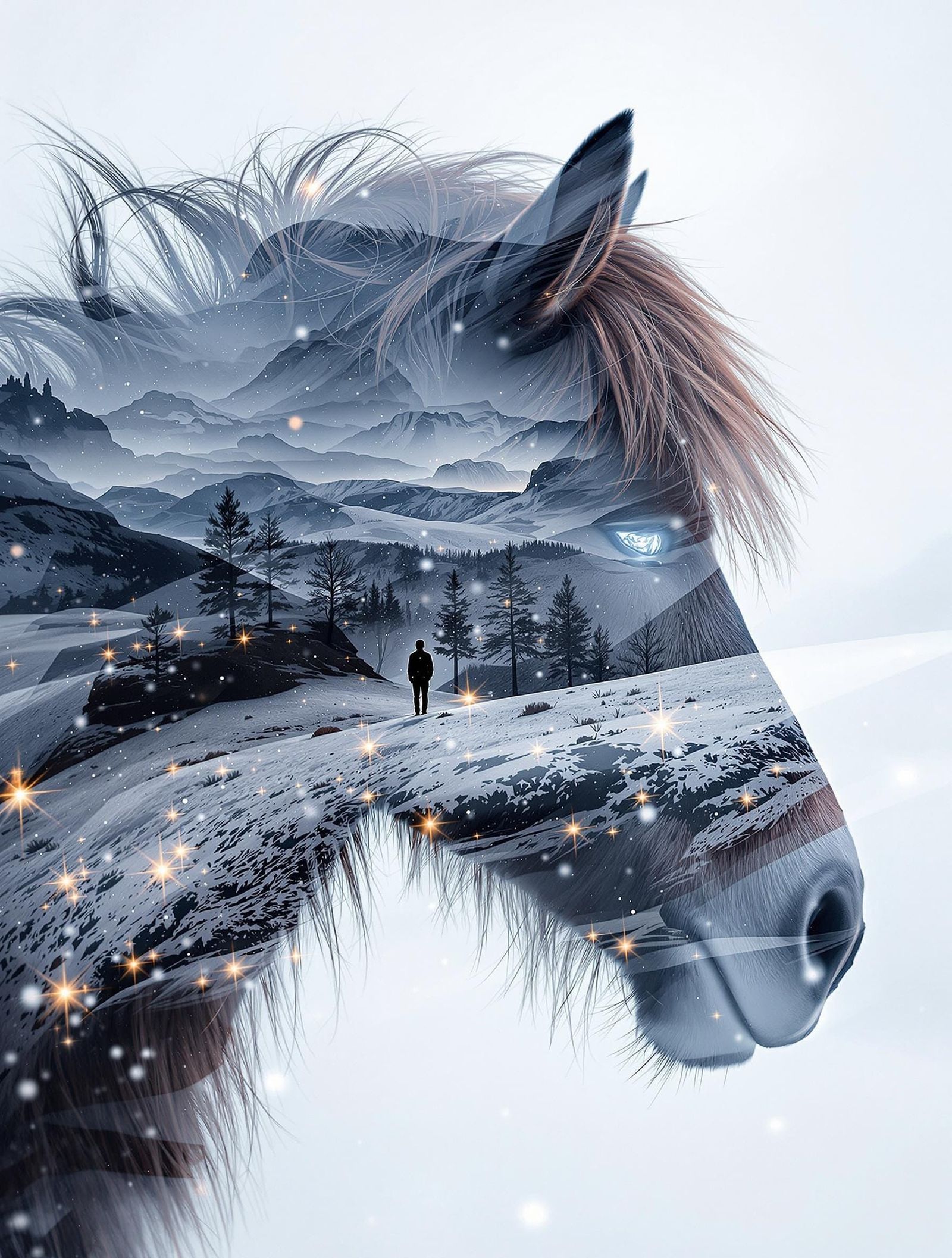 Ethereal Icelandic Pony Amidst Snowy Landscape Silhouette